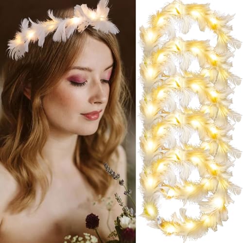 Diademas Luminosas con Plumas LED,10 Piezas Corona de Plumas Led,Diadema Led con Luminosas,Tocado Luminoso para Cumpleaños,Bodas,Fiestas,Halloween,Navidad