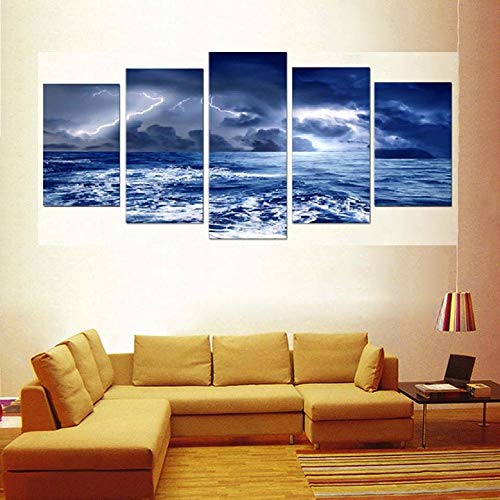 Foudre dans la mer tableau 5 pièces pour habiller un grand mur vide