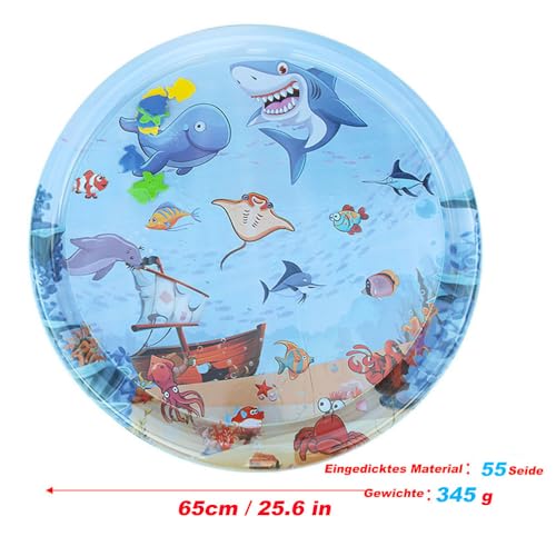Φ65cm Sensorische Wassermatte Katze,Wassermatte Für Katzen Im Sommer,Wassersensorische Spielmatte,Verdickte 55 Seide Spielwasser-Sensormatte Für Kleine Hunde Und Katzen (Haifischform)