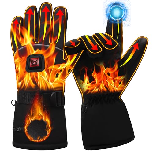 Magnolia Heated Gloves for Men Women Rechargeable Electric 7.4V Battery Hand Warmers Waterproof Touchscreen Motorycle Gloves for Fishing Snowboarding Motorcycle