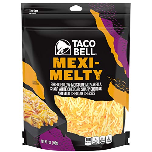 Taco Bell (KraftHeinz) Mexi Melty Sharp White & Mild Cheddar Shredded Cheese Bag, 7 Oz, 12 Count