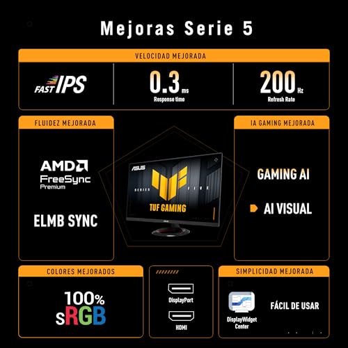 Miniatura 3 de ASUS TUF Gaming VG279Q5R - Monitor de 27", Full HD (1920 x 1080), 200 Hz, Fast IPS, ELMB, 0,3 ms GTG (mín.), Altavoces estéreo, DisplayWidget Center, AI Visual