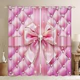 Homewish Rosa Band Bow Verdunkelungsvorhänge Teenager Erwachsene 3D Geometrische Fenstervorhang Glitter Perlen Drucken Gardinen 183x117(HxB) für Kinder Coquette Mode 2 Panels Vorhänge Wohnzimmer dekor