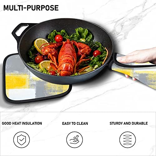 Mcalk 5 Pcs Yellow Oven Mitts And Pot Holders Sets, Grey Oven Gloves And Hot Pads For Kitchen Cooking, Abstract Modern Art Oven Mitt Potholder Is Both Functional And Decorative thumb #4