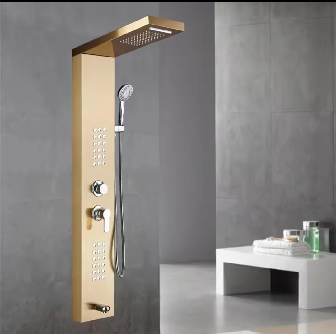 See full amazon price history chart for ProssimaGen Luxurious German Shower Panel Rainfall Shower, Body Massage Spray Handheld Shower,Wall Mount Easy Connect Shower Panel Kit, Luxury Shower Panel 5 in One Tower System (goiden) ProssimaGen Luxurious German Shower Panel Rainfall Shower, Body Massage Spray Handheld Shower,Wall Mount Easy Connect Shower Panel Kit, Luxury Shower Panel 5 in One Tower System (goiden) (B0CZ9VT86M) Amazon Price History, Amazon Price Tracker