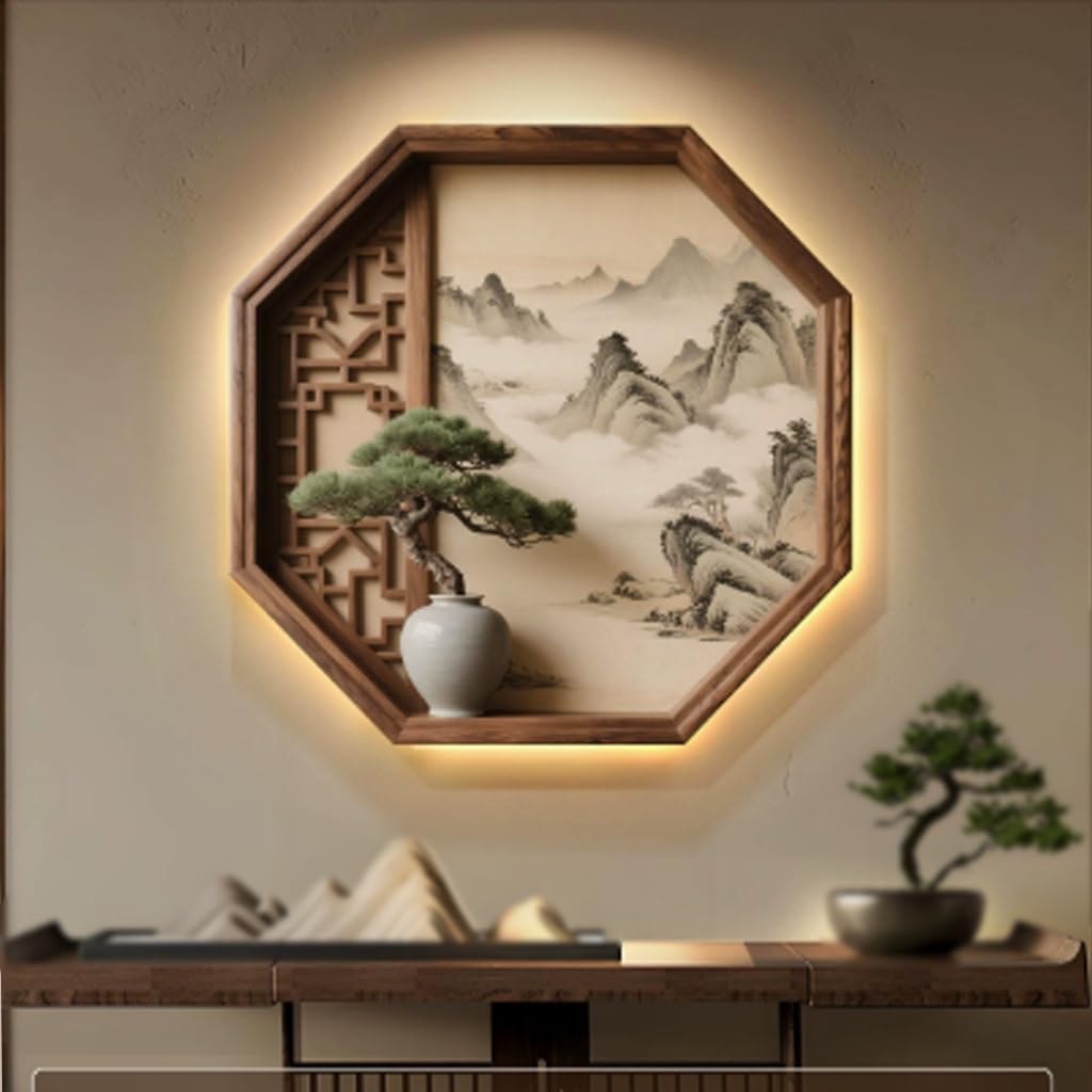 Weiwehome 3D LED Wall Art, Chinese Zen Landscape, Crystal Porcelain Decor