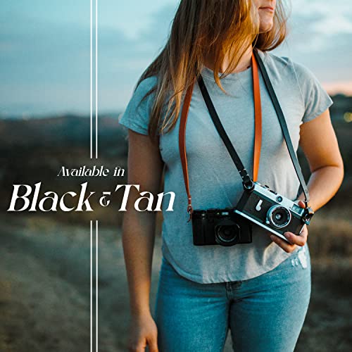 Evergreen | Genuine Leather Minimalist Neck/Shoulder Slim Camera Strap W/Comfort Soft Touch Microfiber Backing | Designed For Modern/Vintage/Rangefinder Cameras (Tan) #TOP2