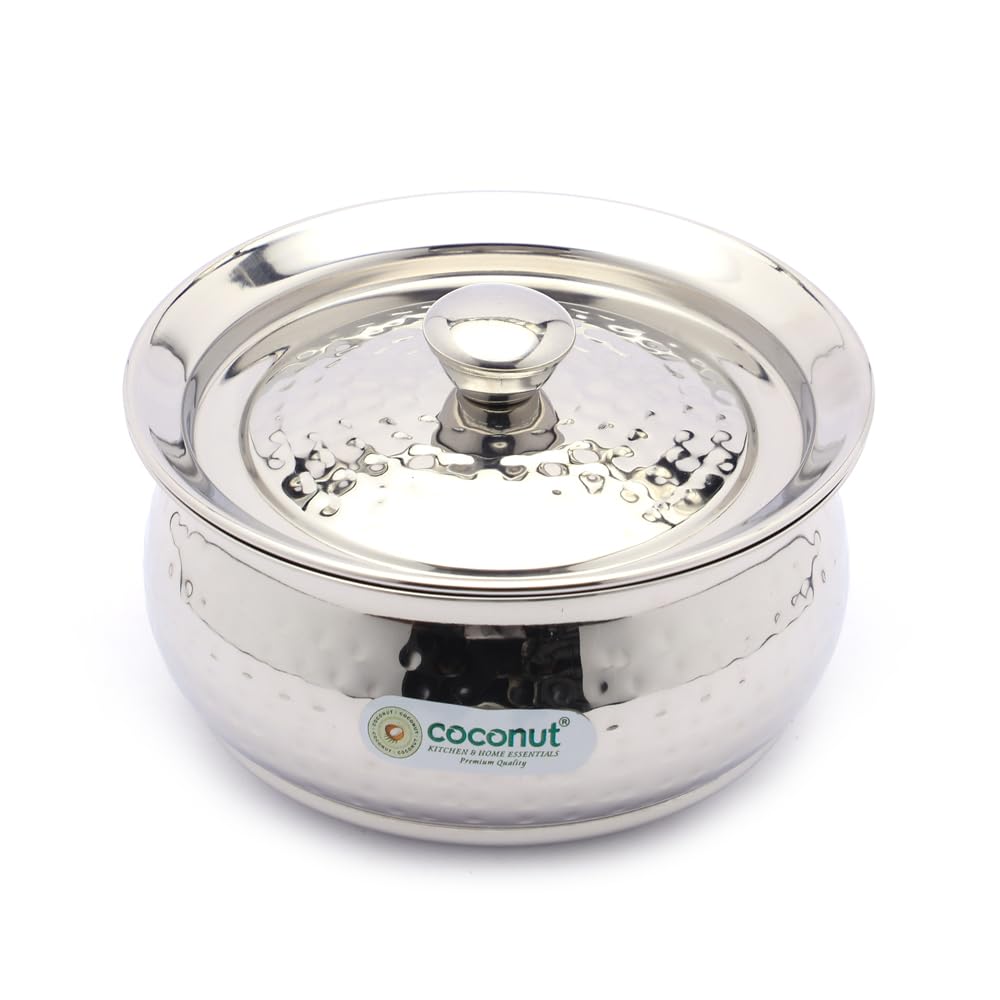 Coconut Stainless Steel Hammered Design Handi for Cook n Serve - 1 Unit - 500ML