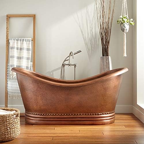 Signature Hardware 392737 Paige 72" Copper Soaking Double Slipper Freestanding Tub with Pre-Drilled Overflow Hole