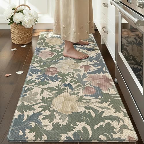 COLOR&GEOMETRY Tapis de Cuisine Floral Romantique, Grand Tapis Antidérapant et Imperméable, Facile à Nettoyer, Coussin Anti-Fatigue de 10mm pour Devant...
