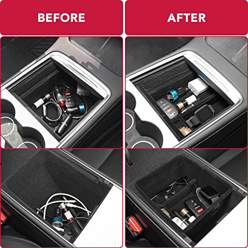 Basenor 3Pcs 2023 2022 2021 Tesla Model Y Model 3 Center Console Organizer With Sunglass Holder Armrest Hidden Storage Box For Refresh Console Upgraded #TOP2