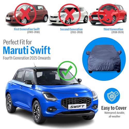 Image of Autofact Car Body Cover Compatible with Maruti Swift 2025 Onwards | Triple-Stitched, Windproof with Buckle Belt, Elastic Hem, Uv Protection, Scratchproof & Dustproof, Soft Feather-Like Fabric