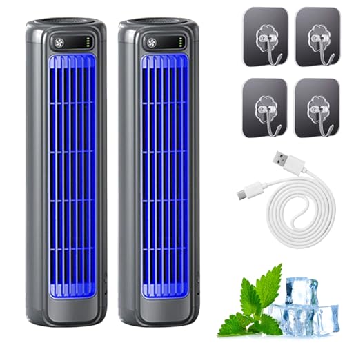 Festberg Cooling Ace Klimaanlage, Briza Ac klimaanlage, Portable Air Conditioner Cooling Fan, Bladeless Turmventilator mit 3 Geschwindigkeiten für Schlafzimmer, Küche & Büro (Grau- 2Stück)
