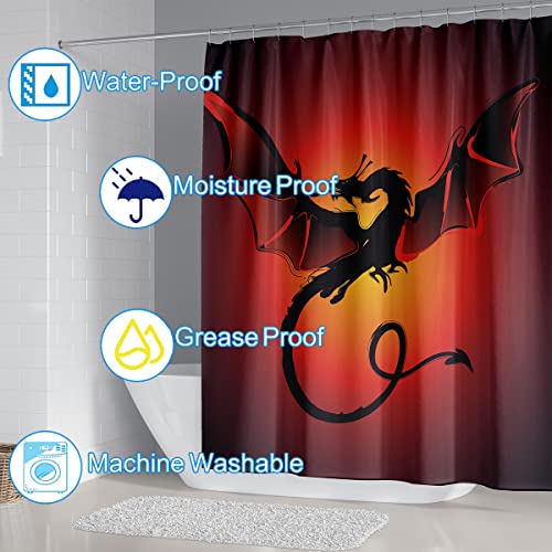Tier-Duschvorhang-Sets, 178 x 178 cm Badvorhang, luxuriöse Badezimmer-Duschvorhang-Dekor-Sets mit 12 Haken, Badematte, WC-Deckelteppich und rutschfeste U-förmige Matte, roter Drache 1 – Bild 3