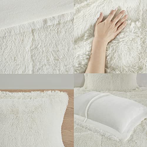 Intelligent Design Malea Shaggy Comforter Set, Long Faux Fur Cozy Down Alternative, Modern Casual Ultra Soft All Season Fluffy Bedding With Matching Sham, King/Cal King, Ivory 3 Piece #TOP5