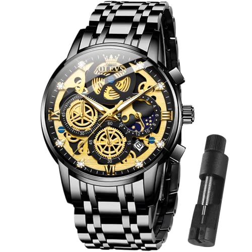 Image of OLEVS Watch Men Stainless Steel Watches Luxury Chronograph Men Wrist Watch | Multifunction,Diamond, Date, Business, Classic,Dress Watch for Men, Gift for Men, reloj de Hombre