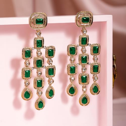 Image of Rubans American Diamond & Crystal Chandelier Earrings Stylish Trendy Jewellery Gift for Women & Girls