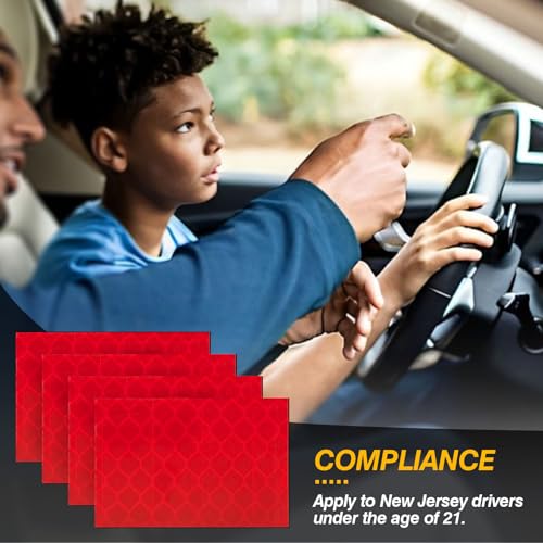 Image of 4-Pieces Reflective License Plate Stickers for New Jersey GDL Drivers - Perfect for New Drivers Under 21 & Special Learning Permits (Bright Red)