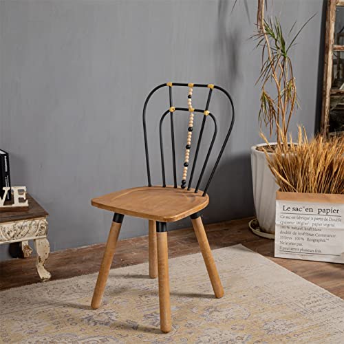 Windsor Chair - Wood Chairs Black Metal Chair Back With Beaded Decor - Farmhouse Dining Chairs - Mid Century Modern Side Chairs For Living Room Bedroom Garden - Armless Accent Chair - Rustic Brown #TOP27