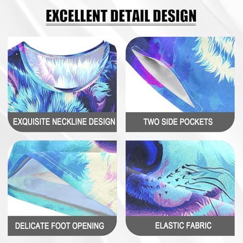 ALAZA Wolf Oil Painting Stylish Pajamas Set Short Sleeve Cotton Sleepwear Summer Pjs 2 Piece 5-14Y4