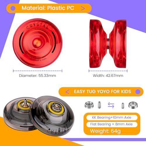 Image of MAGICYOYO K2 Responsive Yoyos for Kids 8-12, Dual Function Professional Yoyo Pack with Finger Spin Function, Pro Yo yo with Bearing Kit, 12 Yo-yo Strings+2 Sacks (Crystal Black+Crystal Red)