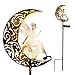 Mond-Solarleuchten Garten Solarlampen für Außen, 1 Stück Gartendeko Blumenfee Figuren Wasserdichte Solarleuchte Garten Deko Elfe Metall LED Pfahlpfad Deko Leuchten Balkon
