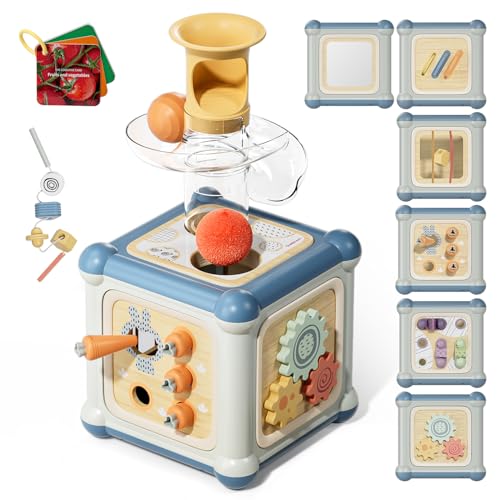TOP BRIGHT Wooden Activity Cube, 10-in-1 Montessori Toys for Toddlers, Fine Motor Toys for 12-18 Months, Development Educational Learning Toy for 1-3 Year Old Boys Girls