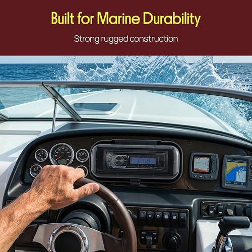 Image of Pyle Water Resistant Marine Stereo Cover - Smoke Colored Heavy Duty Boat Radio Protector Shield with Flip-up Door & Spring Loaded Release - Mounting Gasket Included - Pyle PLMRCB1