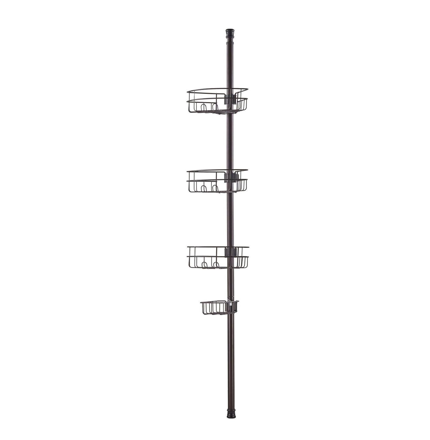 Shower Caddy Tension Pole 39-125 Inch Corner Shower Organizer - Rustproof Stainless Steel Adjustable Height 3 Trays Soap