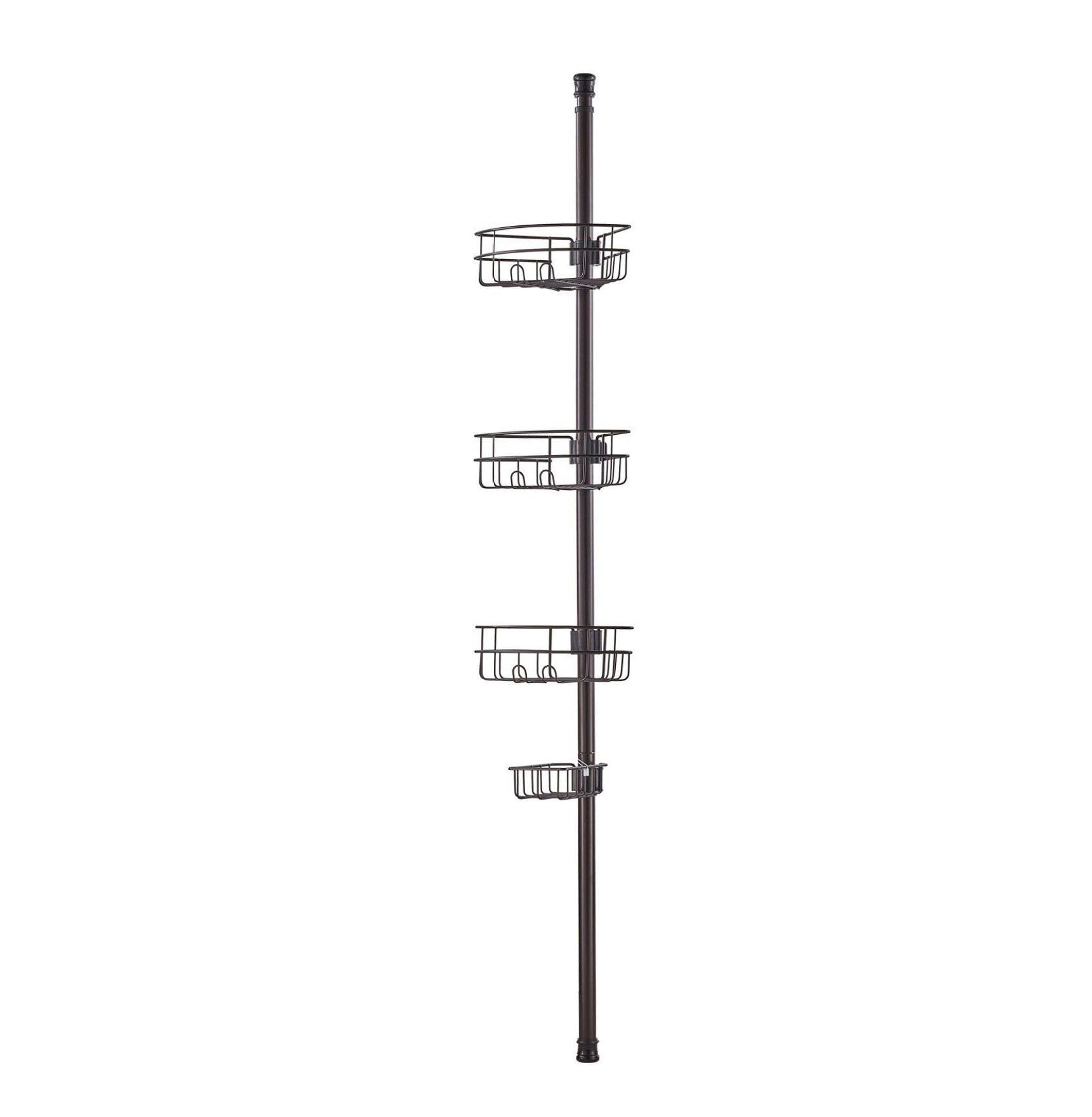 Shower Caddy Tension Pole 39-125 Inch Corner Shower Organizer - Rustproof Stainless Steel Adjustable Height 3 Trays Soap