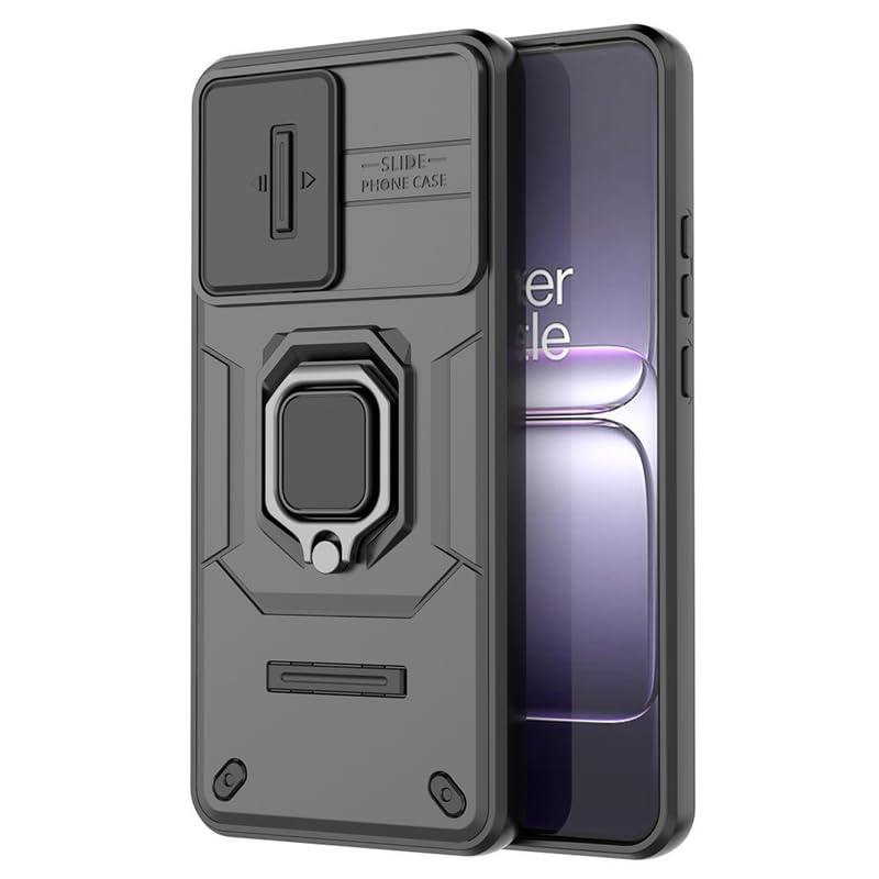 Image of Casodon Heavy Duty Armor Back Case Cover for Oneplus Nord CE 5 5G - Magnetic Kickstand Ring with Camera Shutter Protection, Rugged Bumper Hard Back Cover for Oneplus Nord CE 5 5G (PC & TPU|Black)
