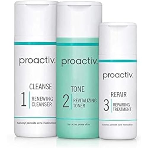 Proactiv 3 Step Acne Treatment - Benzoyl Peroxide Face Wash, Repairing Acne Spot Treatment for Face and Body, Exfoliating Toner - 30 Day Complete Acne Skin Care Kit