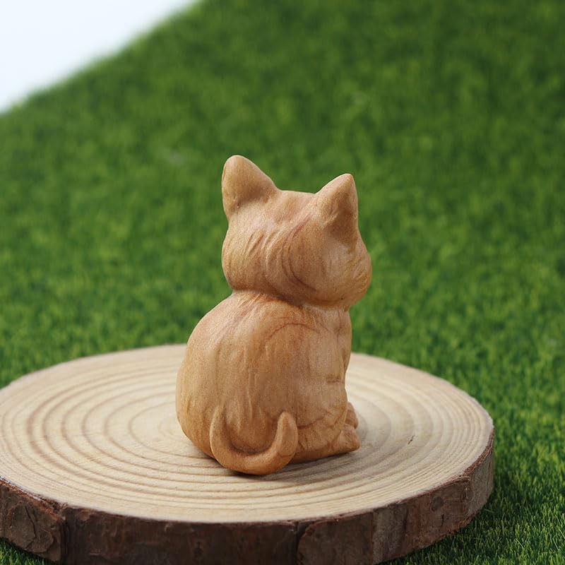 2Pcs Adorable Wooden Cat Figurine Ornaments and Sitting Cat Cute Cat Wood Carving Desktop Small Ornaments Tea Pet Accessory - Image 8