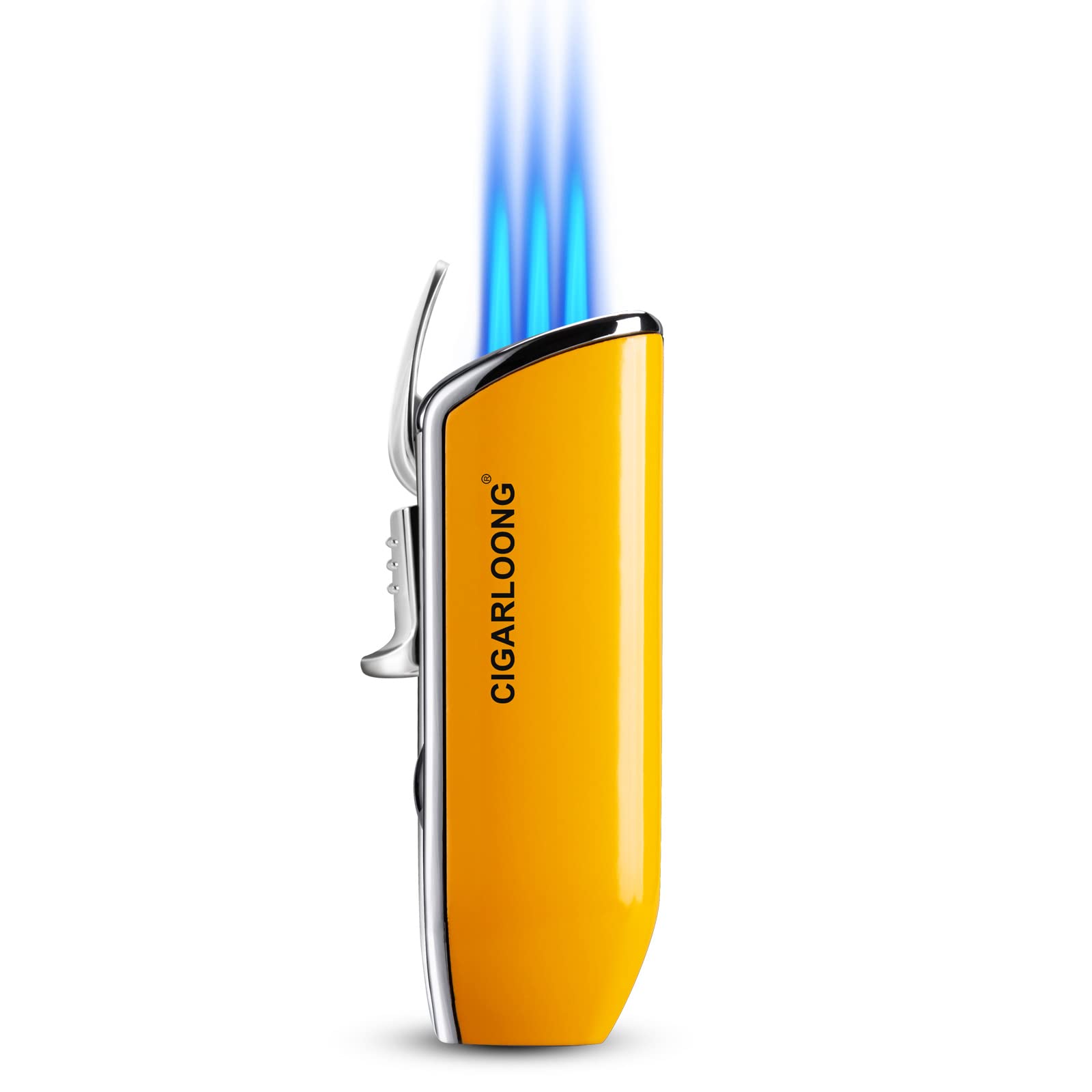 CIGARLOONG Cigar Lighter with Cigar Punch3 Jet Torch Flame Refillable Windproof Alloy Lighter Gift Box,Without Gas(Color:Yellow)