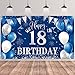 18 Años Decoración de Fiesta de Cumpleaños,Azul Plata Grande Póste 18 Aniversario Feliz Cumpleaños Pancarta,18 Hombre Mujer Pancarta 18 Fiesta de Cumpleaños