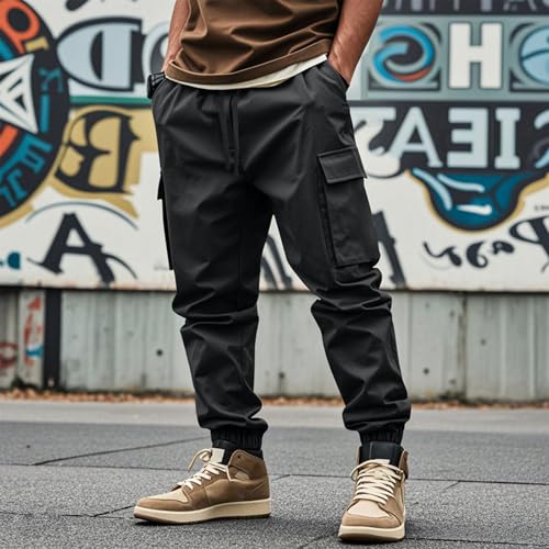 Men Pants with Multi Pockets Casual Classic Baggy Pants Cargo Trousers with Elastic Waist Drawstring4