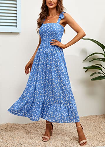 Image of Imily Bela Womens Summer Floral Maxi Dress Boho Tie Strap Sleeveless Smocked A Line Beach Sundress Long Dresses