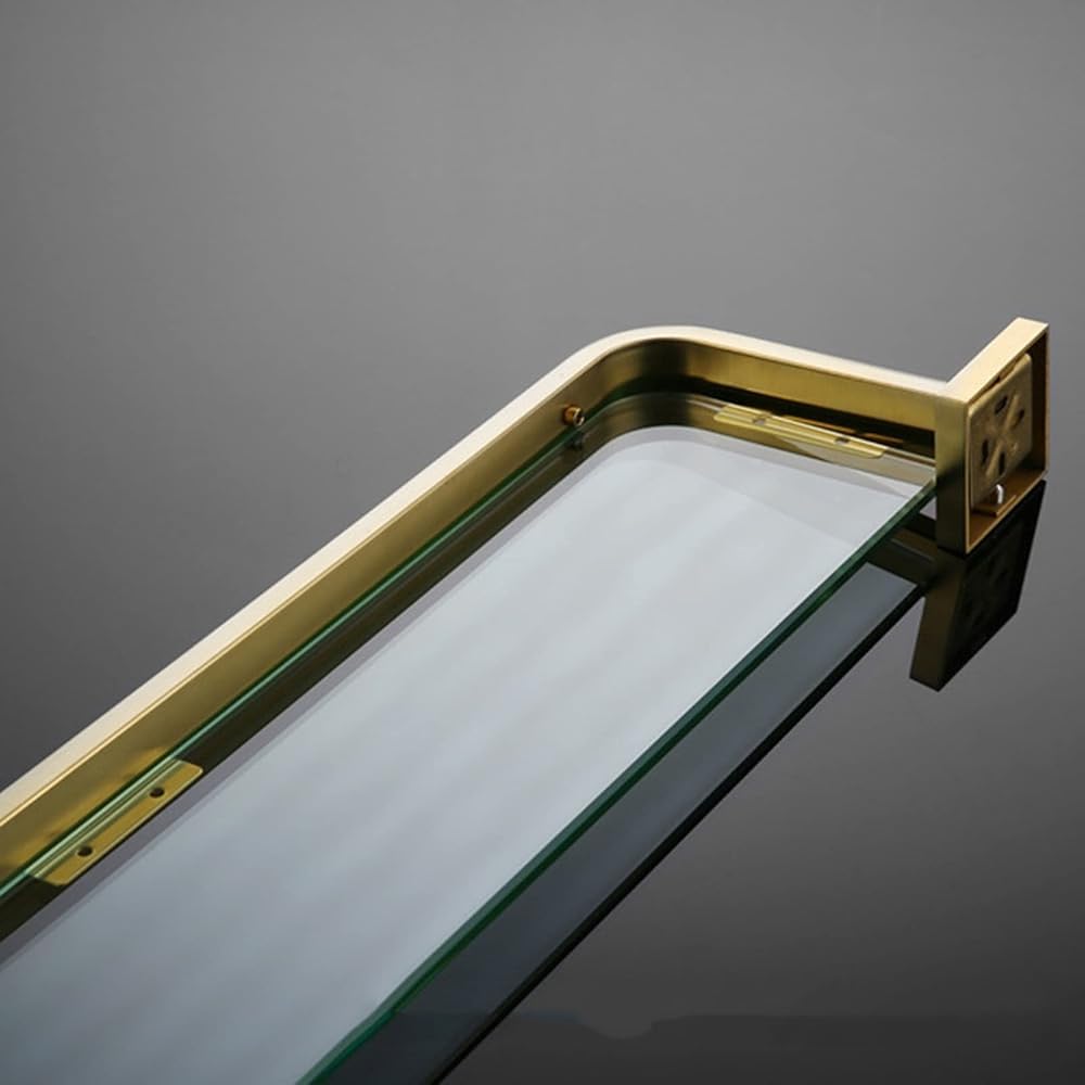 Estante de cristal templado montado en la pared, organizador de baño de acero inoxidable, ajustable, 30 a 60 cm, solución de almacenamiento para toallas, artículos de tocador y decoración, artículos