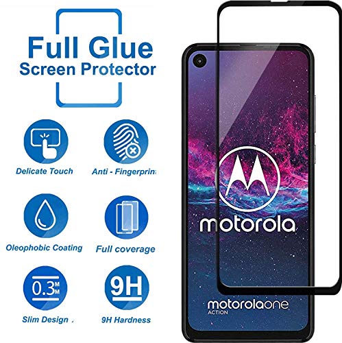 Image of Screen Protector for Motorola Moto One Action /Moto One Vision (Black) Tempered Glass Edge-to-Edge 6D Screen Guard With Installation Kit