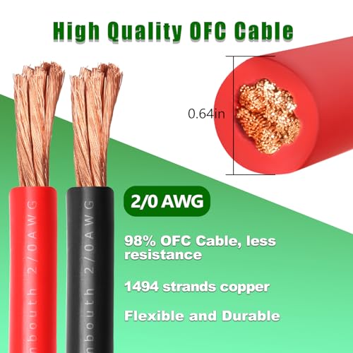 Image of 2 /0 Gauge Battery Cable Copper Wire, 15FT Red+15FT Black 2 /0 AWG Welding Cable Standard USA OFC Wire for Automotive, Battery, Solar, Marine and Generator