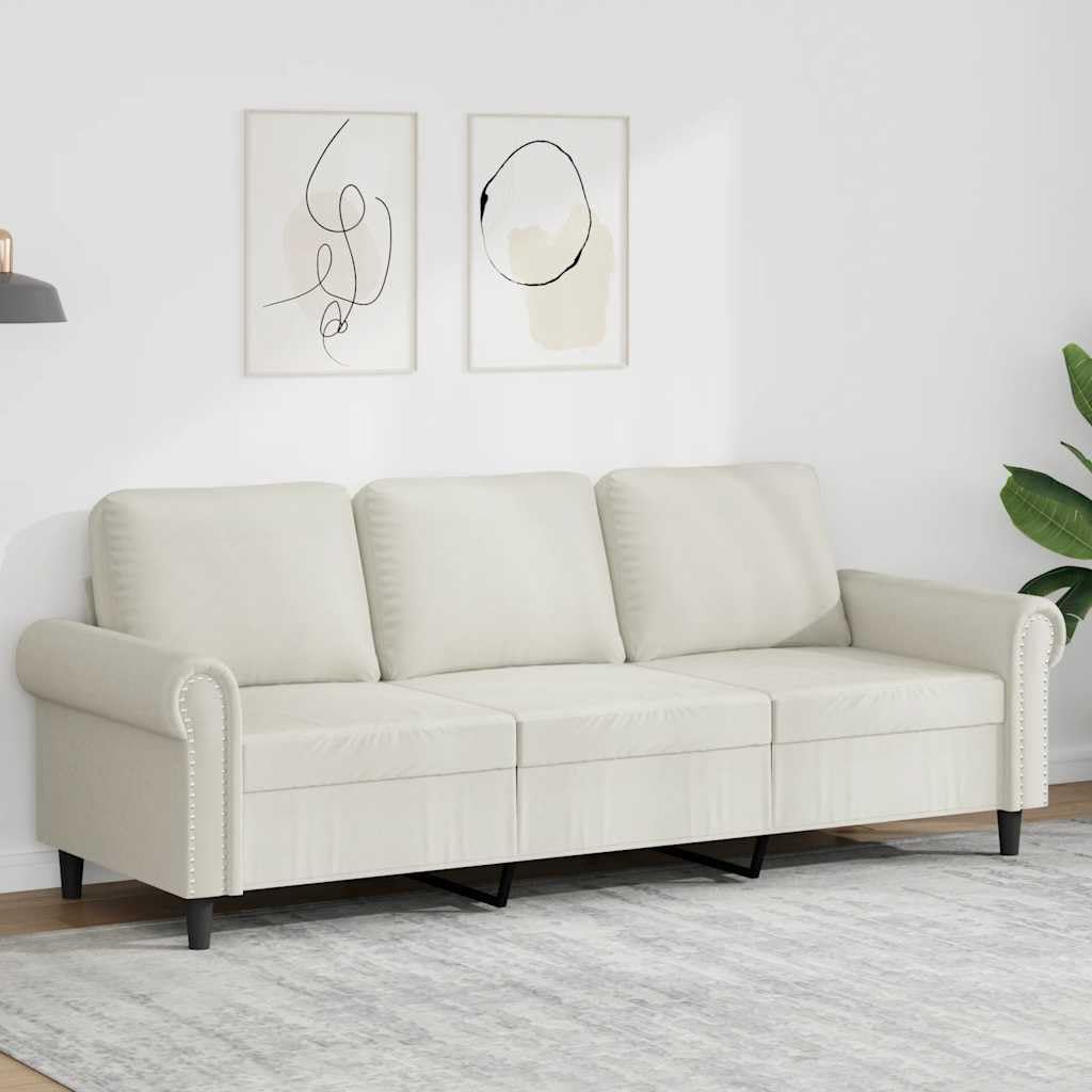 vidaXL Divano a 3 Posti Crema 180 cm in Velluto