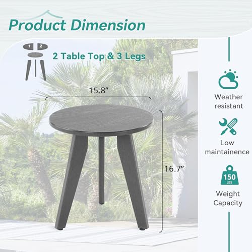 Homenjoy Outdoor Side Table, Hdpe Outdoor Table, Small Round Side Table Weather-Resistant, Outdoor Side Tables For Patio, Porch, Deck, End Table For Plant Stand, Living Room thumb #2