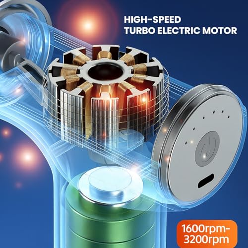 Image of Electric Deep Tissue Massage Gun with 6 Speed Levels & 4 Interchangeable Heads, High-Torque Motor, Low Noise, Portable Muscle Recovery Massager for Body Pain Relief