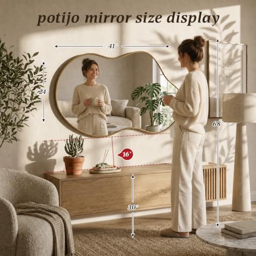 Image of Irregular wall Mirror 24 inchx41 inch Gold Asymmetrical Mirror