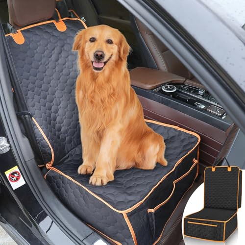 Homsunyi 1 Pack Front Seat Car Cover Waterproof Dog Car Seat Cover Non-Slip & Scratch-Proof Pet Car Seat Protector with Side Flaps and Storage Pocket Car Seat Cover for Most Cars Trucks and SUVs