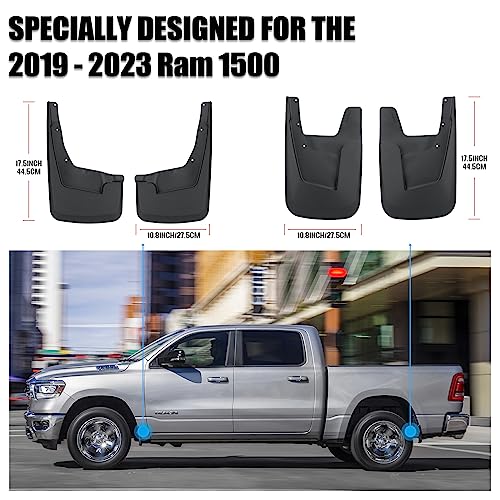 Image of Mud Flaps Compatible with Dodge Ram 1500 2019-2023 Without Fender Flares Mud Guards Splash Guards Tire Protector Mudguard No Drilling Required Mudflaps Accessories