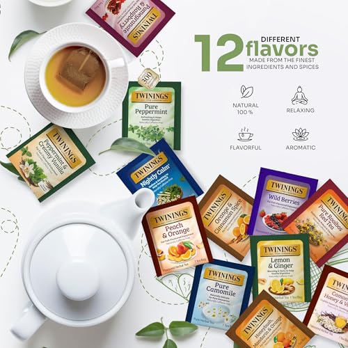 Twinings 48 Tea Bags Herbal Variety Pack – 12 Herbal Flavors, Caffeine-Free, Individually Wrapped, Perfect Tea for Any Occasion