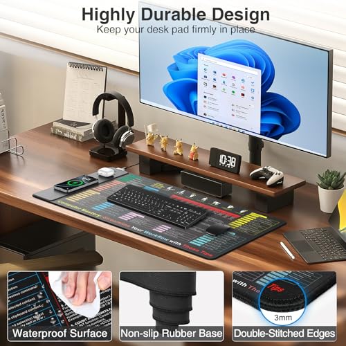 Image of Excel Cheat Sheet Mouse Pad with Magnetic Wireless Charging, 31.5 x 15.8 in | Extended Excel Shortcuts Desk Writing Pad, Waterproof Ultra-Smooth Keyboard Mat, Non-Slip Base