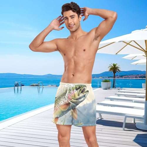 Men's Swim Trunks Closeup Trout Water, Quick Dry Beach Board Shorts with Liner, Swimwear Bathing Suits S4