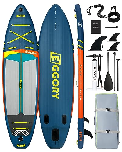Eggory Tabla Paddle Surf Hinchable 180KG MÁX, Set Tablas Hinchables de Paddle Surf para Jóvenes y Adultos, Sup Board, Remo Ajustable, Mochila y Correa, Aleta Desprendible